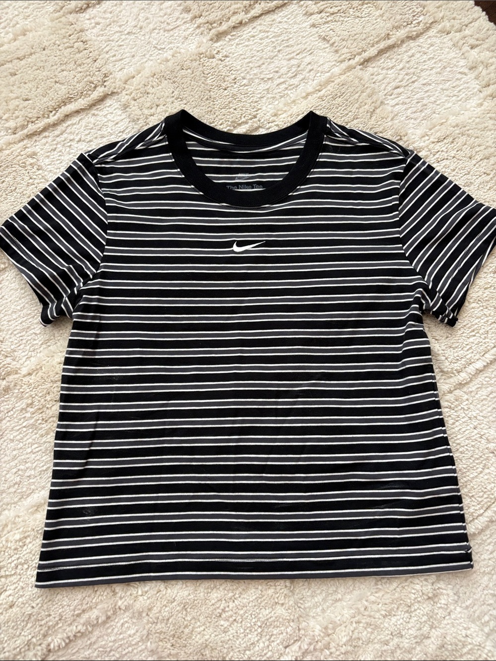 Nike Black & White Striped Crew Neck Tee